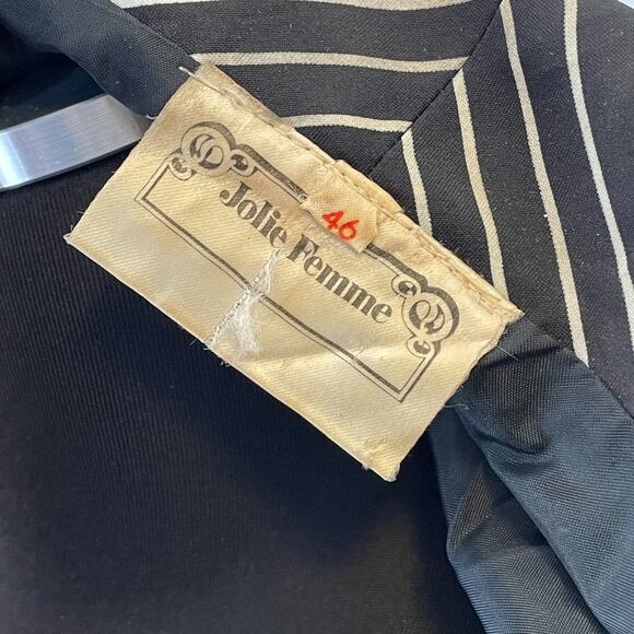 Vintage 1970s Jolie Femme Black & White Diagonal Stripe Dress – Size 46 - Picture 4 of 16